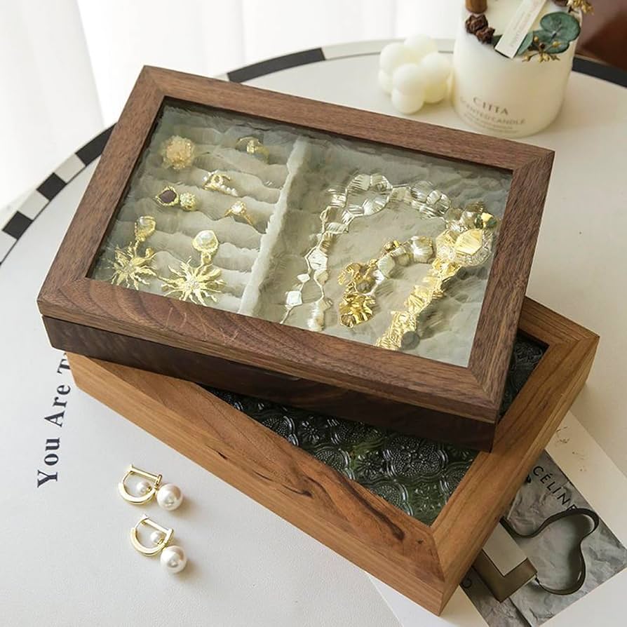Amazon.com: AHNIK Wooden Vintage Glass Jewelry Box, Solid